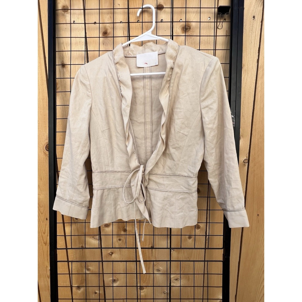 Anteprima Ruffle Front Tie‎ Blazer Jacket Beige Neutral Career Office